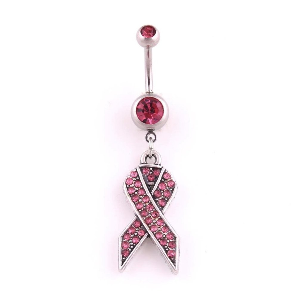 Navel Piercing ~  Pink Breast Cancer Awareness ~ Silver